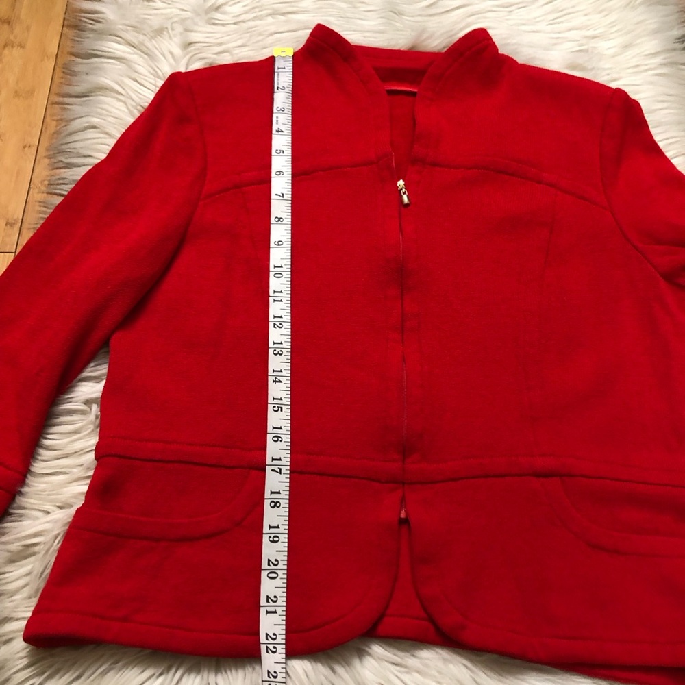St. John Santana Wool Zip Up Fitted Cropped Bright Red Womens Knit Jacket size L - Picture 14 of 14
